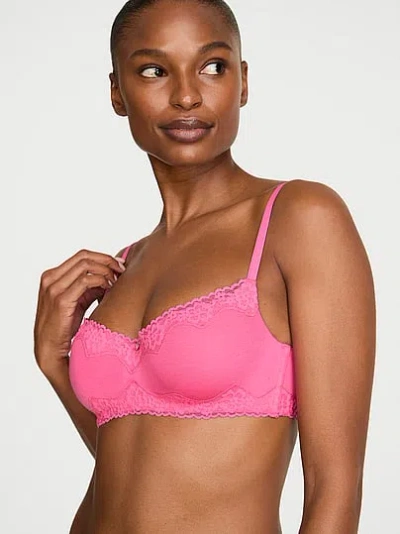 Victoria's Secret The T-shirt Cotton Lace-trim Lightly Lined Balconette Bra In Pink