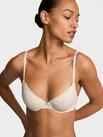 Victoria's Secret The T-shirt Cotton Lace-trim Lightly Lined Demi Bra In Beige