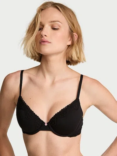 Victoria's Secret The T-shirt Cotton Lace-trim Lightly Lined Demi Bra In Black