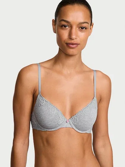 Victoria's Secret The T-shirt Cotton Lace-trim Lightly Lined Demi Bra In Grey