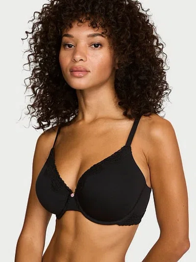 Victoria's Secret The T-shirt Cotton Lace-trim Lightly Lined Full-coverage Bra In Black