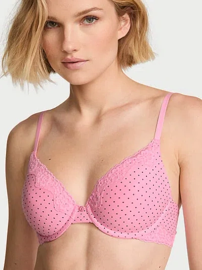 Victoria's Secret The T-shirt Cotton Lace-trim Lightly Lined Full-coverage Bra In Print