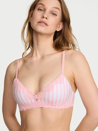 Victoria's Secret The T-shirt Cotton Lace-trim Lightly Lined Wireless Bra In Pink