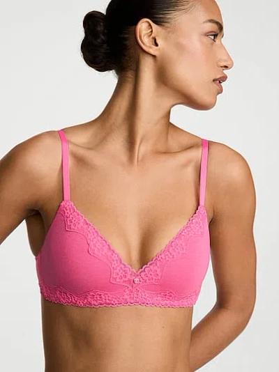 Victoria's Secret The T-shirt Cotton Lace-trim Lightly Lined Wireless Bra In Pink