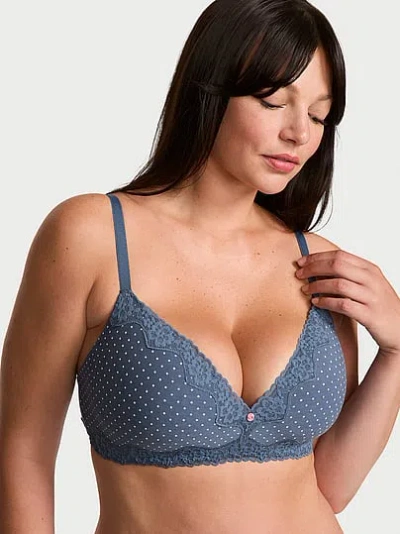 Victoria's Secret The T-shirt Cotton Lace-trim Lightly Lined Wireless Bra In Blue