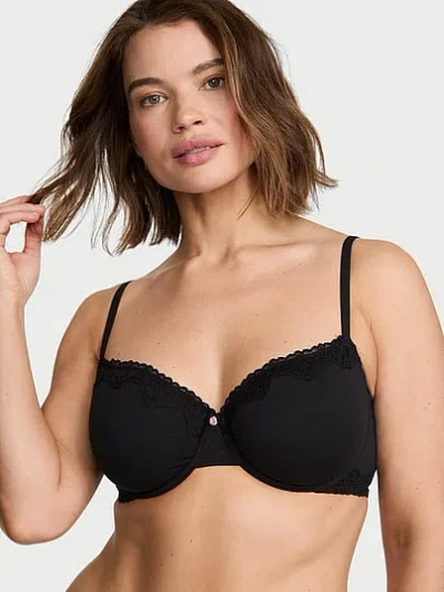 Victoria's Secret The T-shirt Cotton Lace-trim Unlined Demi Bra In Black