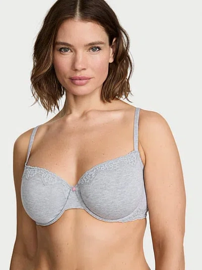 Victoria's Secret The T-shirt Cotton Lace-trim Unlined Demi Bra In Gray