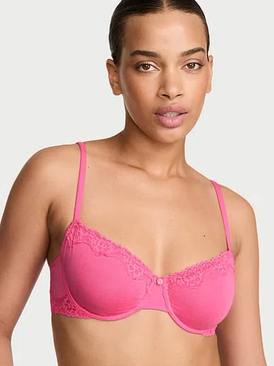 Victoria's Secret The T-shirt Cotton Lace-trim Unlined Demi Bra In Pink