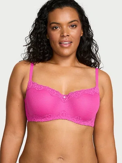 Victoria's Secret The T-shirt Cotton Shadow Stripe Lace-trim Balconette Bra In Pink