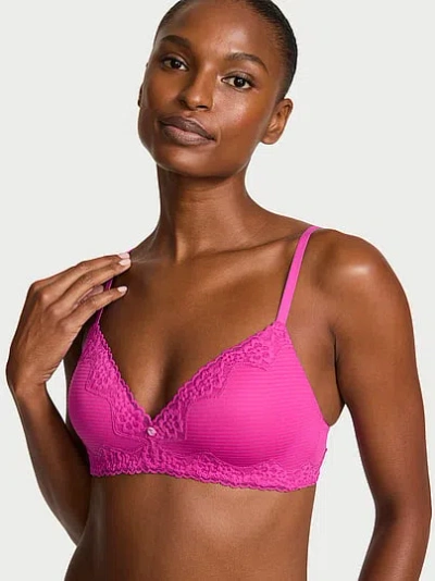 Victoria's Secret The T-shirt Cotton Shadow Stripe Lace-trim Lightly Lined Wireless Bra In Pink