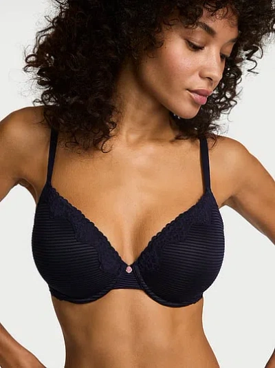 Victoria's Secret The T-shirt Cotton Shadow Stripe Lightly Lined Demi Bra In Blue