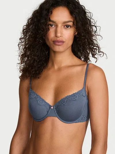 Victoria's Secret The T-shirt Cotton Shadow Stripe Unlined Demi Bra In Blue