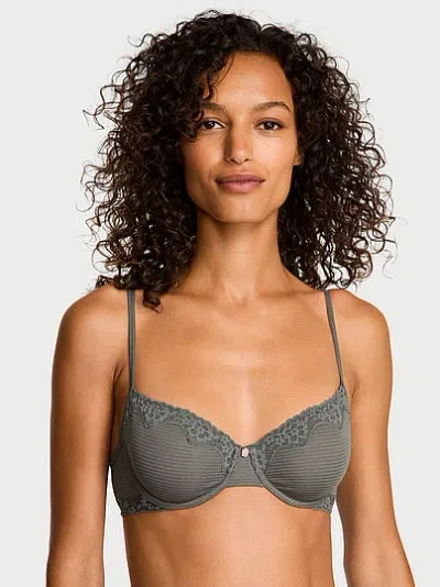 Victoria's Secret The T-shirt Cotton Shadow Stripe Unlined Demi Bra In Gray