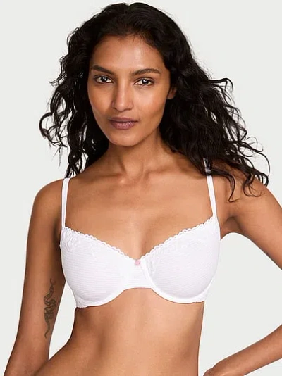 Victoria's Secret The T-shirt Cotton Shadow Stripe Unlined Demi Bra In White,ivory