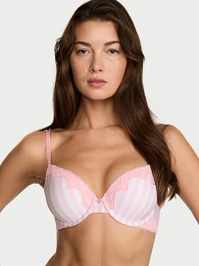 Victoria's Secret The T-shirt Perfect Shape Cotton Lace-trim Push-up Bra In Pink