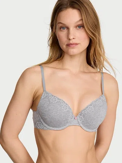 Victoria's Secret The T-shirt Perfect Shape Cotton Lace-trim Push-up Bra In Gray