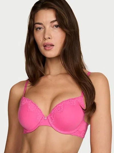 Victoria's Secret The T-shirt Perfect Shape Cotton Lace-trim Push-up Bra In Pink