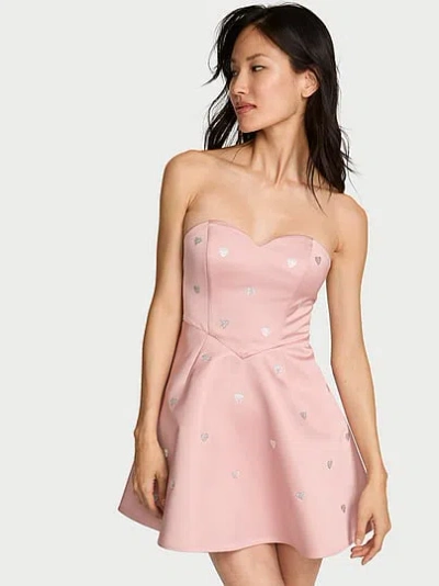Victoria's Secret Twinkle Satin Heart Strapless Corset Mini Dress In Pink