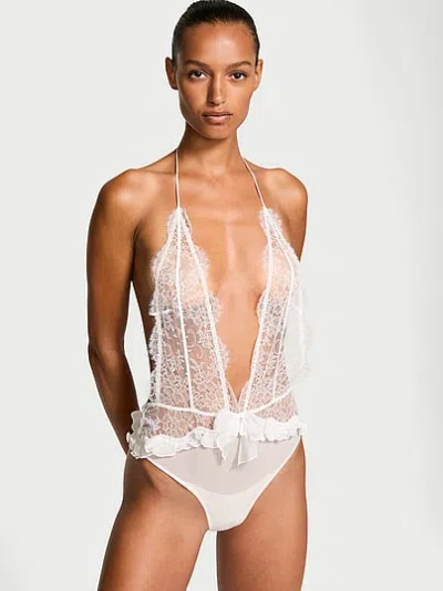 Victoria's Secret Very Sexy Atelier Lace & Chiffon Plunge Teddy In White