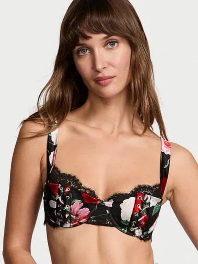 Victoria's Secret Very Sexy Atelier Satin Lace Trim Lightly Lined Balconette Bra In Multi