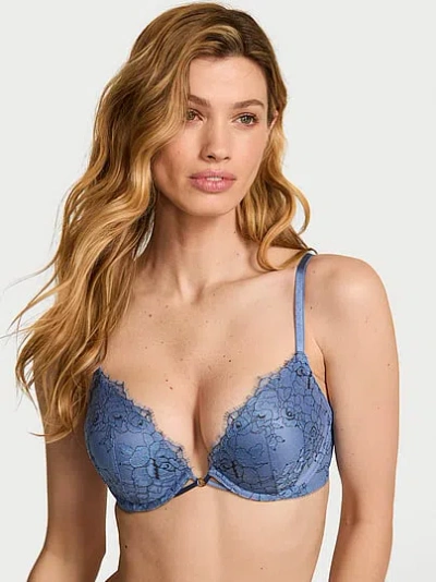 Victoria's Secret Very Sexy Bombshell Add-2-cups Denim Rose Lace Push-up Bra In Black