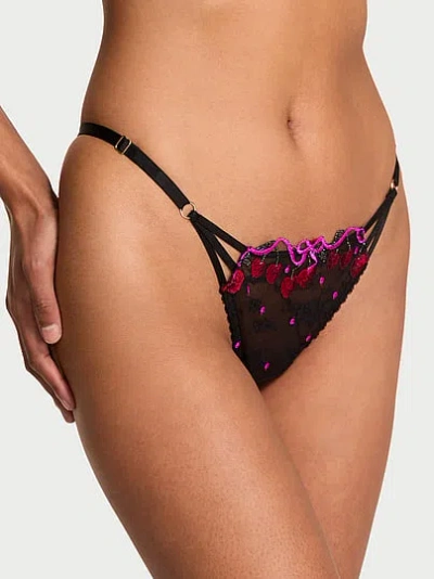 Victoria's Secret Very Sexy Cherry Pop Embroidery Strappy Brazilian Panty In Multi