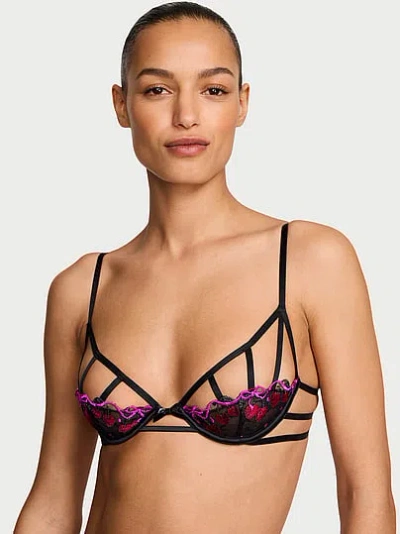 Victoria's Secret Very Sexy Cherry Pop Embroidery Unlined Peekaboo Demi Bra In Animal Print