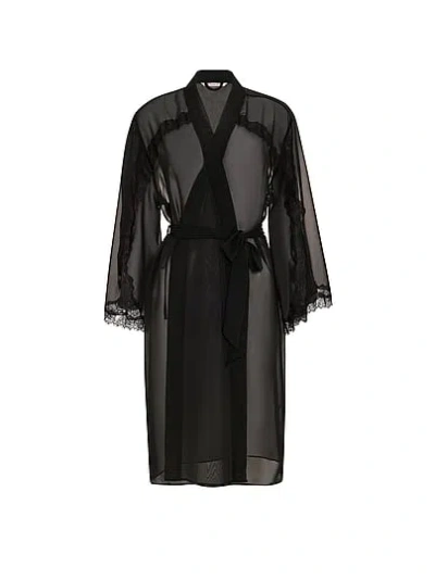 Victoria's Secret Very Sexy Chiffon Lace-trim Midi Robe In Black