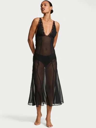 Victoria's Secret Very Sexy Chiffon Plunge Maxi Slip Dress In Black