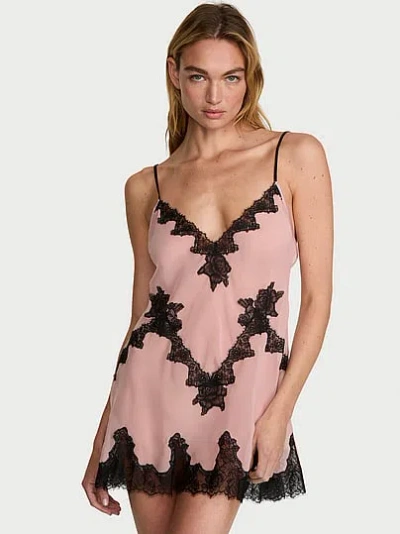 Victoria's Secret Very Sexy Chiffon Rose Lace-trim Mini Slip Dress In Pink