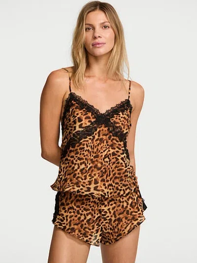 Victoria's Secret Very Sexy Chiffon Rose Lace-trim Cami & Flutter Short Set In Brown