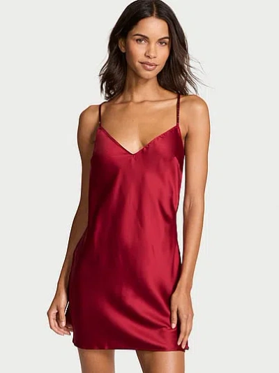 Victoria's Secret Very Sexy Crystal Bow Satin Mini Slip In Red