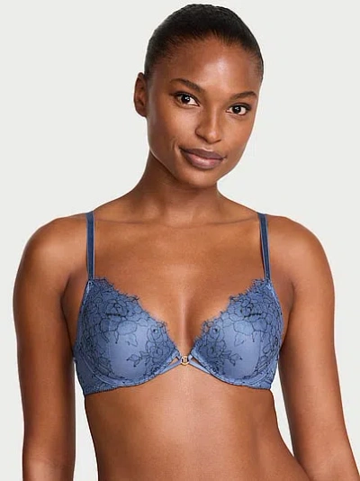 Victoria's Secret Very Sexy Denim Rose Lace Lightly Lined Plunge Demi Bra In Blue