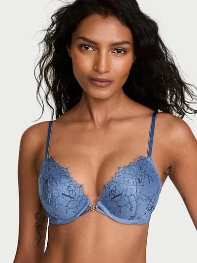 Victoria's Secret Very Sexy Denim Rose Lace Push-up Bra In Blue