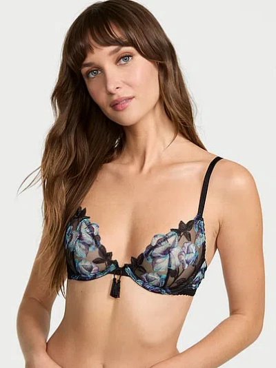 Victoria's Secret Very Sexy Electric Orchid Embroidery Unlined Plunge Demi Bra In Multi