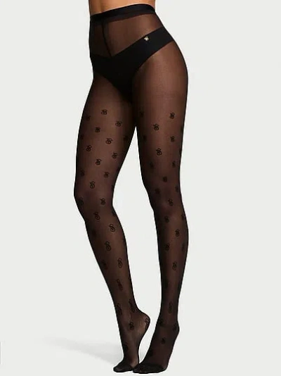 Victoria's Secret Very Sexy Flocked Monogram Tights In Black