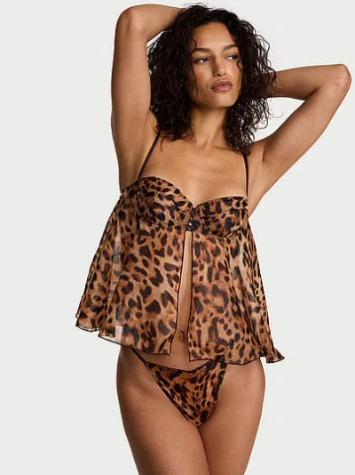 Victoria's Secret Very Sexy Geo Leo Chiffon Flyaway Cami Babydoll Set In Animal Print