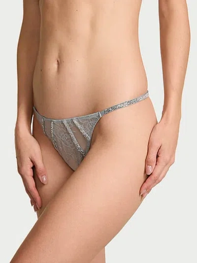 Victoria's Secret Very Sexy Gradient Shine Strap Rose Lace V-string Panty In Gray