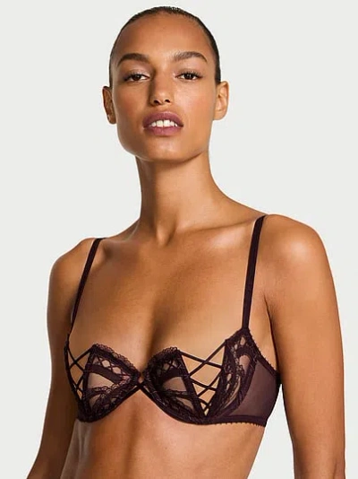 Victoria's Secret Very Sexy Laces Out Embroidery Unlined Semi Open-cup Balconette Bra In Brown
