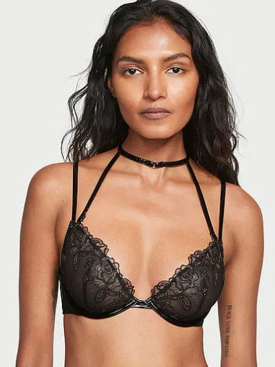 Victoria's Secret Very Sexy Midnight Affair Embroidery Low-cut Demi Bra In Black