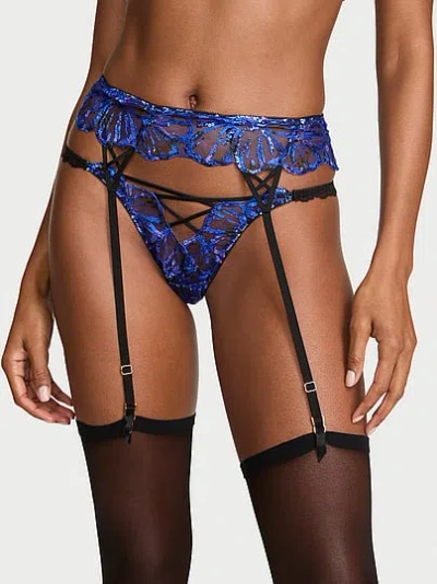 Victoria's Secret Very Sexy Party Floral Sequin Embroidery Garter Belt In Blue