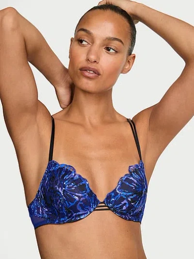 Victoria's Secret Very Sexy Party Floral Sequin Embroidery Lightly Lined Plunge Demi Bra In Blue