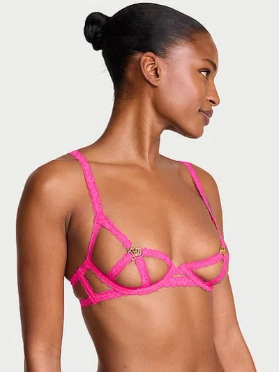 Victoria's Secret Very Sexy Rose Hardware Lace Strappy Open-cup Demi Bra In Pink
