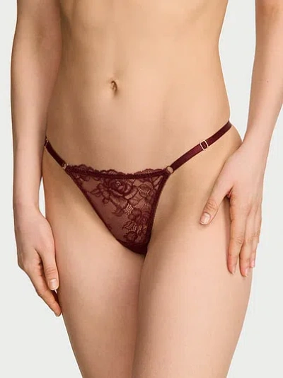 Victoria's Secret Very Sexy Rose Lace Adjustable V-string Panty In Brown