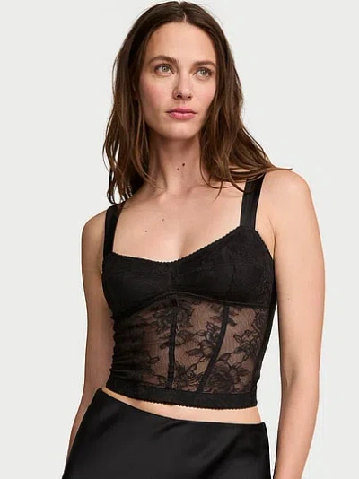 Victoria's Secret Very Sexy Rose Lace & Satin Bra Top In Black