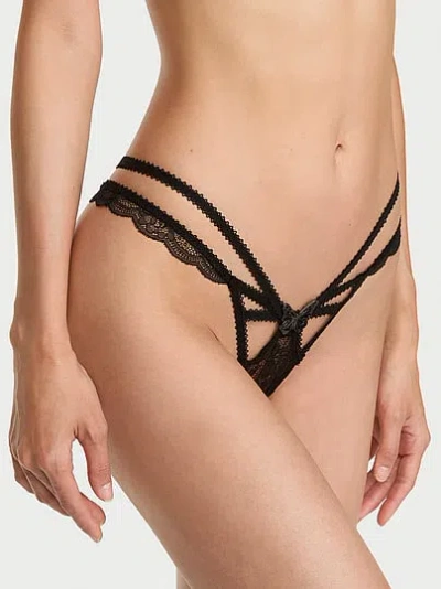 Victoria's Secret Very Sexy Rose Lace Butterfly Hardware Thong Panty In Black