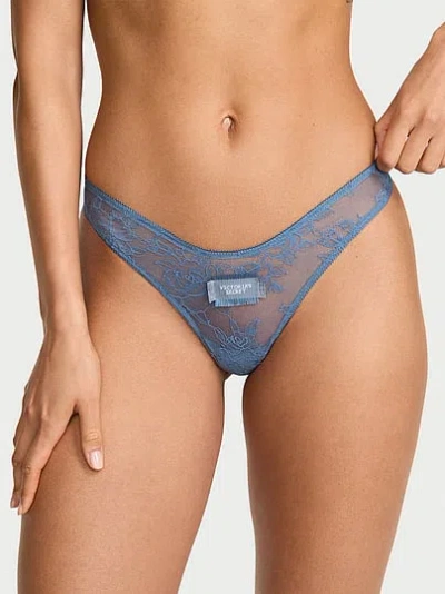 Victoria's Secret Very Sexy Rose Lace Denim Patch Thong Panty In Blue