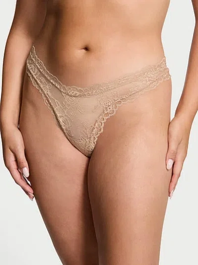 Victoria's Secret Very Sexy Rose Lace High-leg Thong Panty In Nude