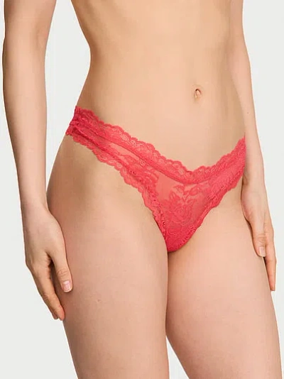 Victoria's Secret Very Sexy Rose Lace High-leg Thong Panty In Red