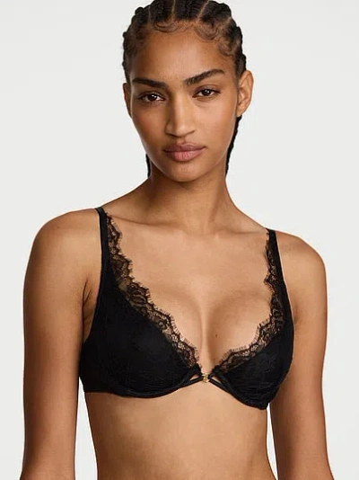 Victoria's Secret Very Sexy Rose Lace Lightly Lined Plunge Bra In Black